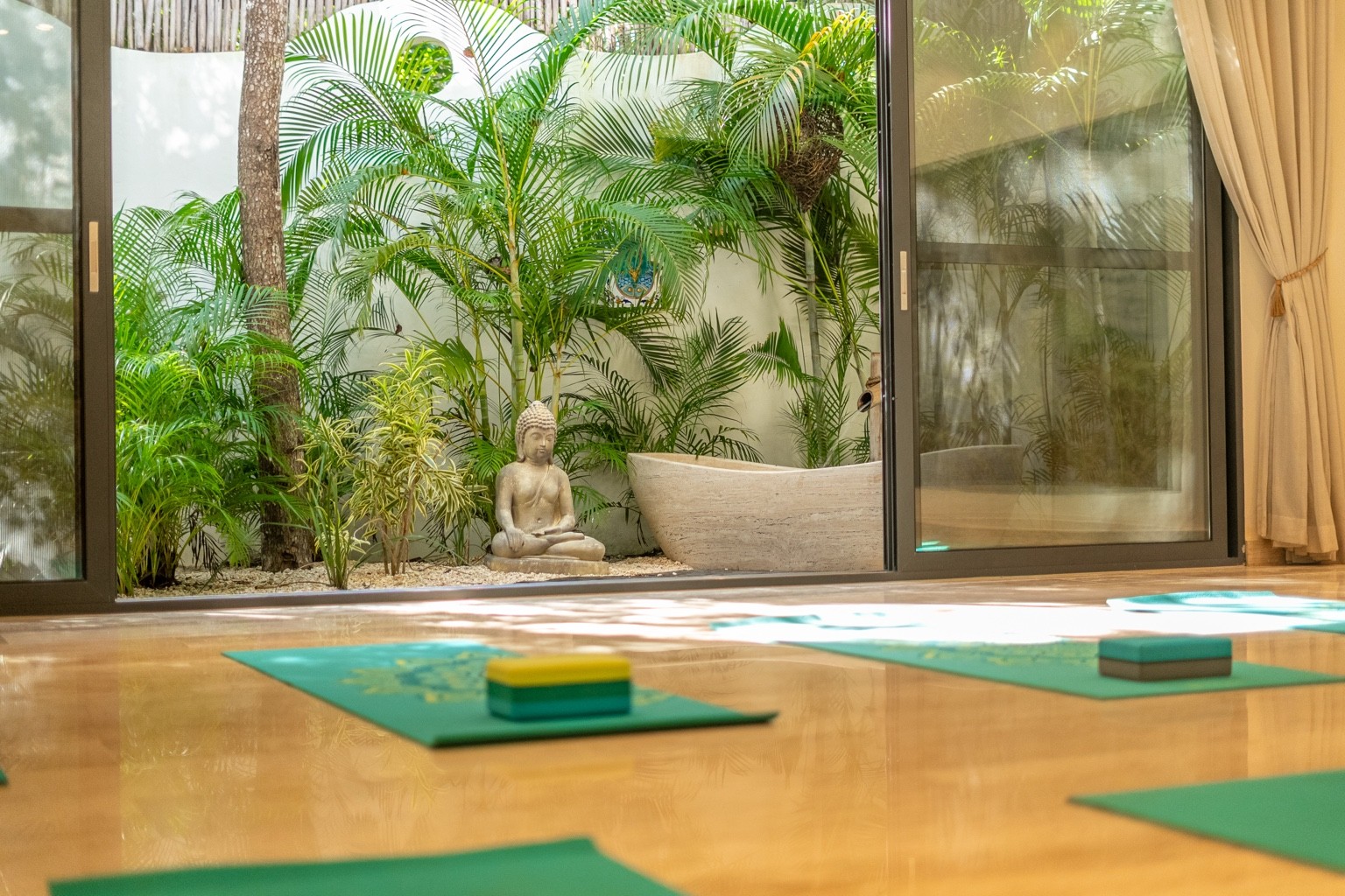 Yoga shala prepared for practice at Villa Elements